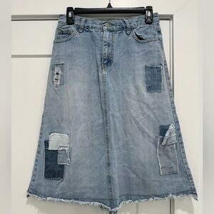 Patchwork denim skirt